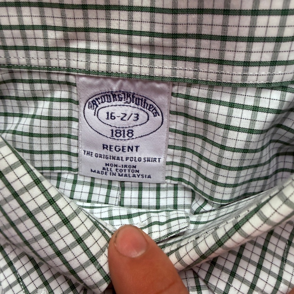 Brooks Brothers 1818 Regent Dress Shirt Mens 16 32/33 fits L Green White Check - Picture 4 of 6